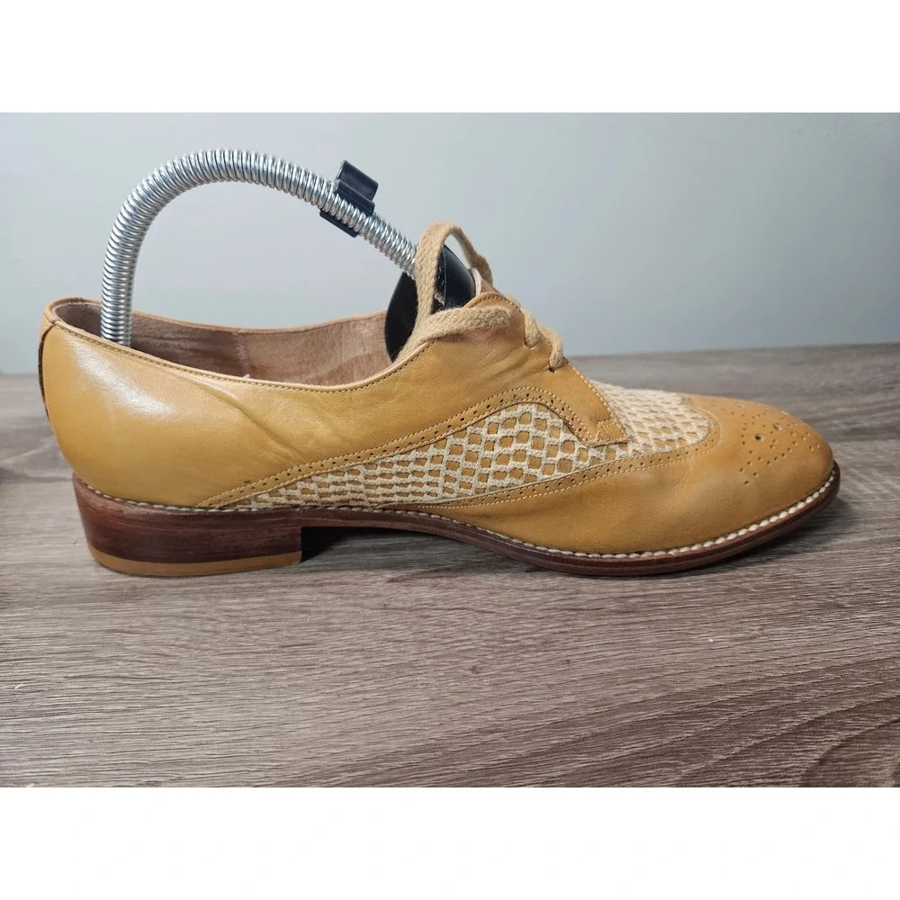 Vintage Famolare Piper Tan Leather Woven Wingtip Oxfords Mens 10.5 M Brazil